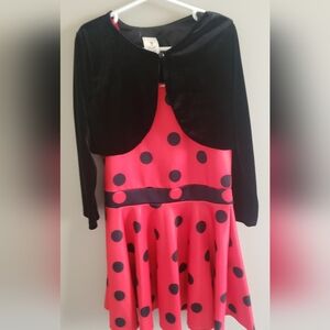 Little girls red and black polka dot dress
